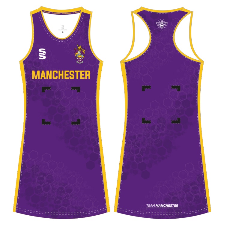 UNIVERSITY OF MANCHESTER NETBALL DRESS – HOME - PURPLE