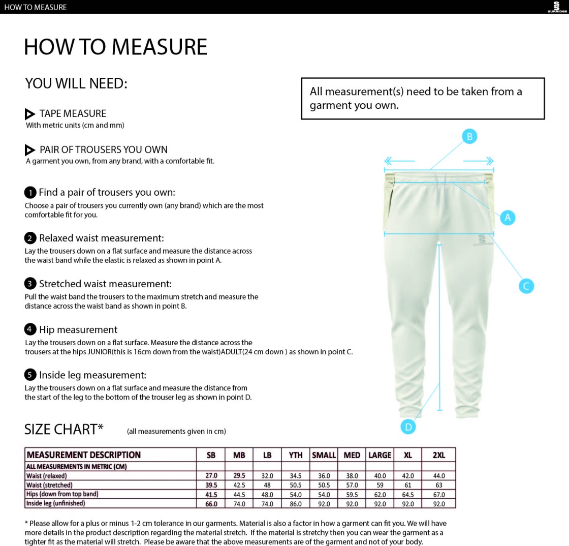 University of Manchester - Active Playing Pant - Size Guide