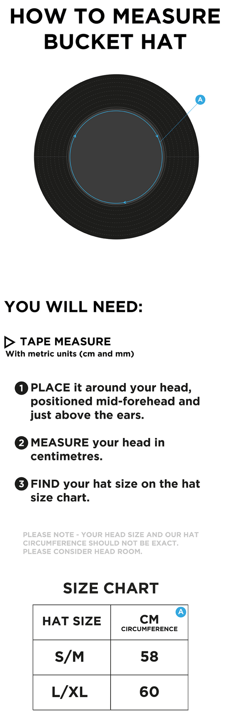 University of Manchester - Dual Bucket Hat - Size Guide