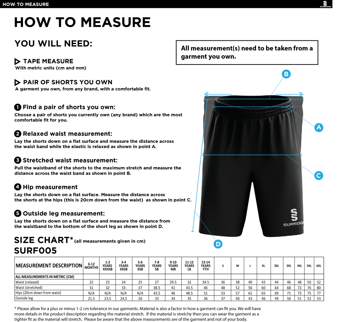 University of Manchester - Match Short - Men's - Size Guide