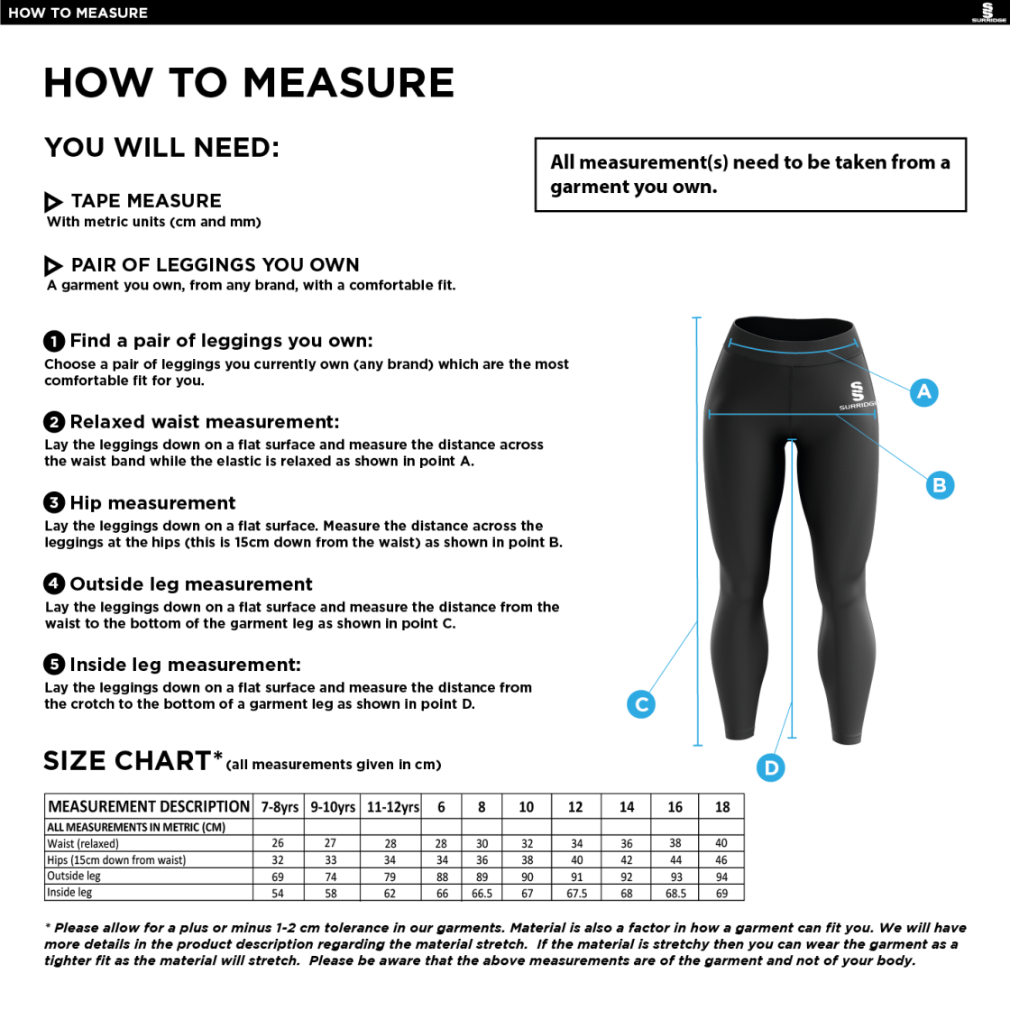 University of Manchester - Performance Full Length Leggings - Size Guide