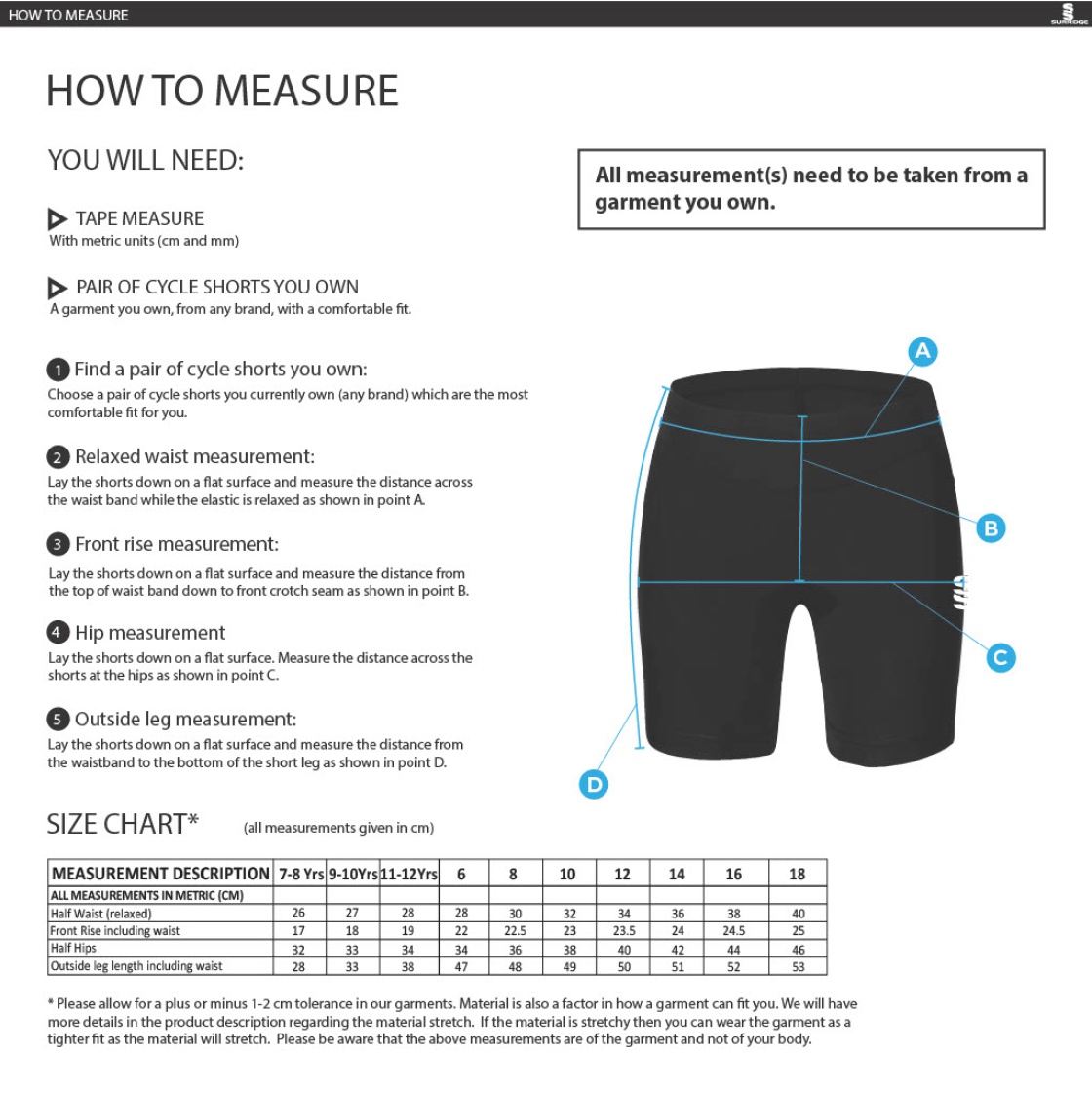 University of Manchester - Dual Cycling Shorts - Women's Fit - Size Guide