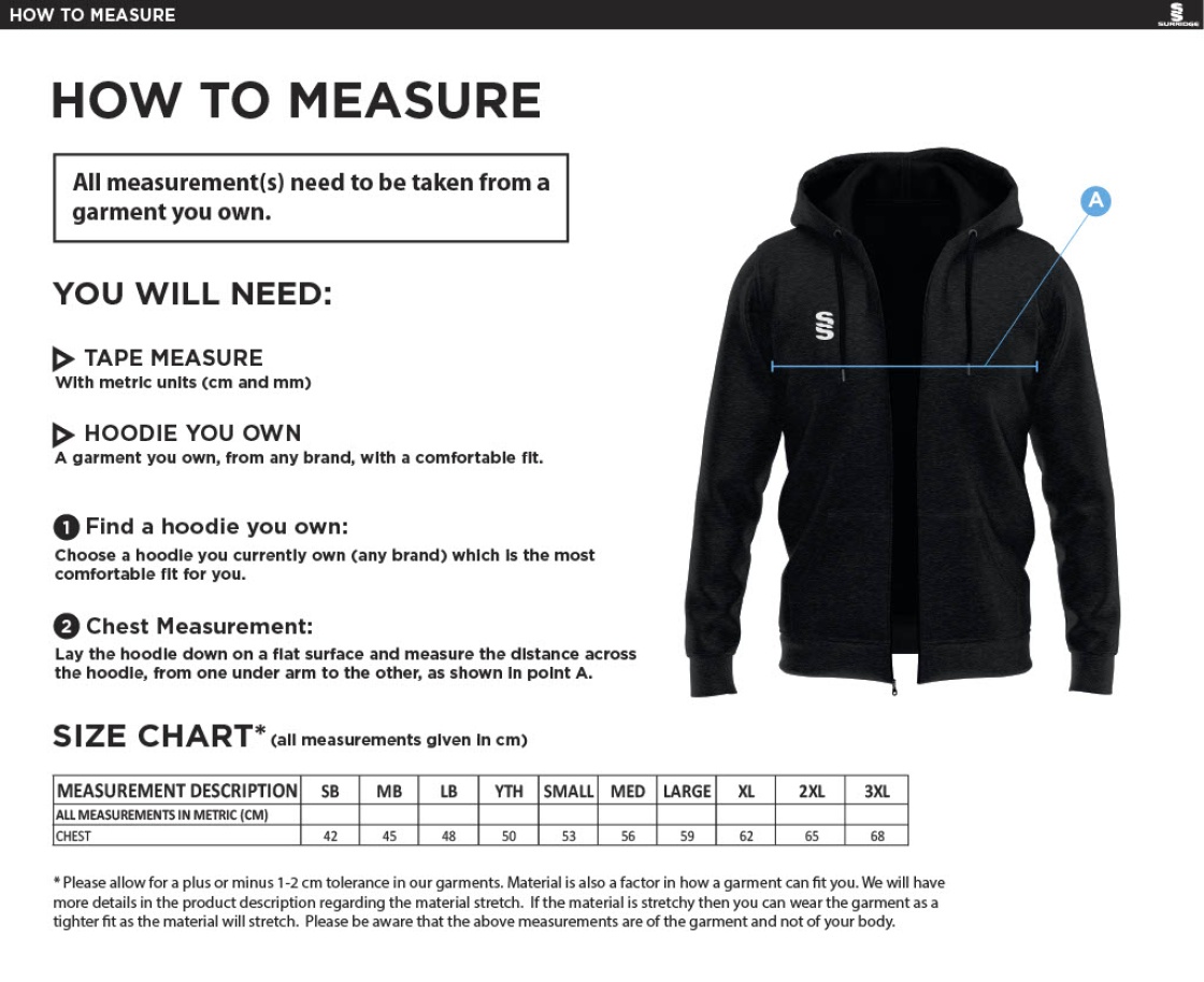 University of Manchester - Dual Full Zip Hoody - Unisex Fit - Size Guide
