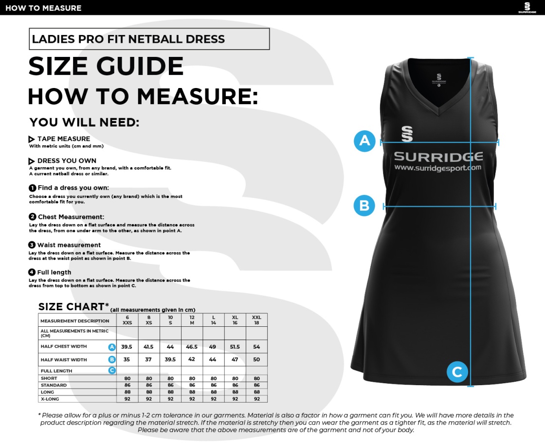 UNIVERSITY OF MANCHESTER NETBALL DRESS - AWAY - YELLOW - Size Guide