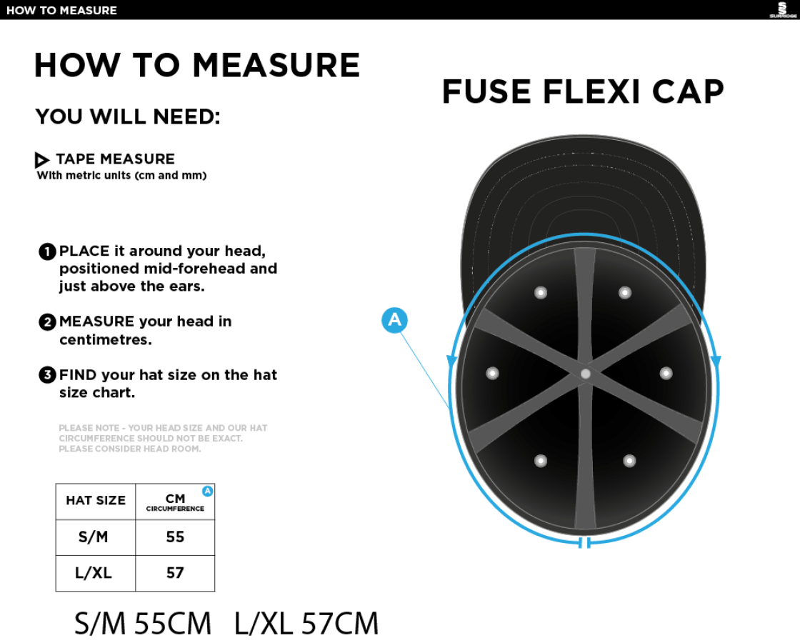 University of Manchester - Fuse Flexi Cap - Black - Size Guide