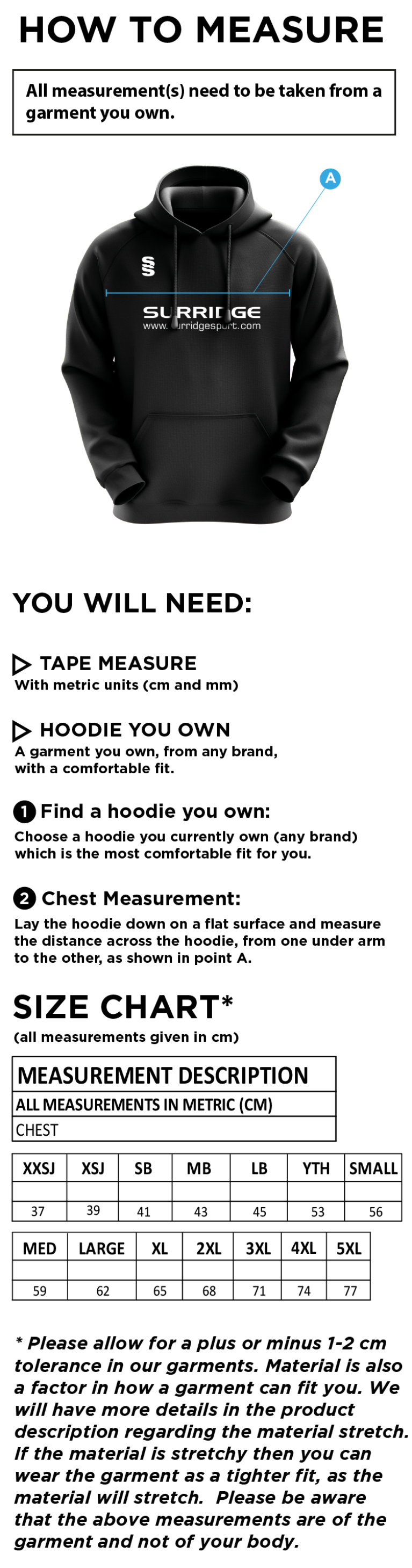 Manchester Rugby Medics - Fuse Hoody - Unisex Fit - Size Guide
