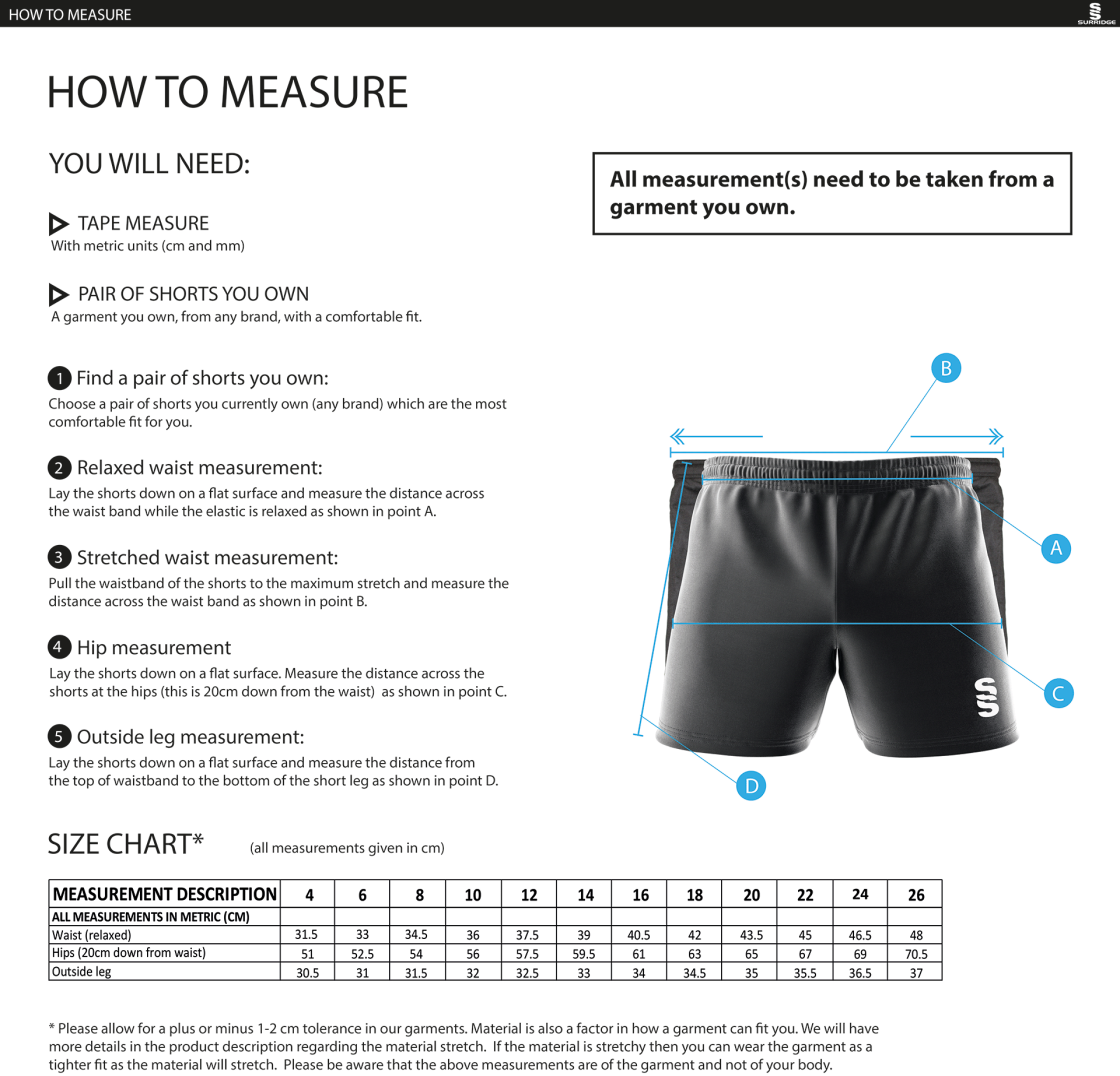 University of Manchester - Match Short - Women's Fit - Size Guide