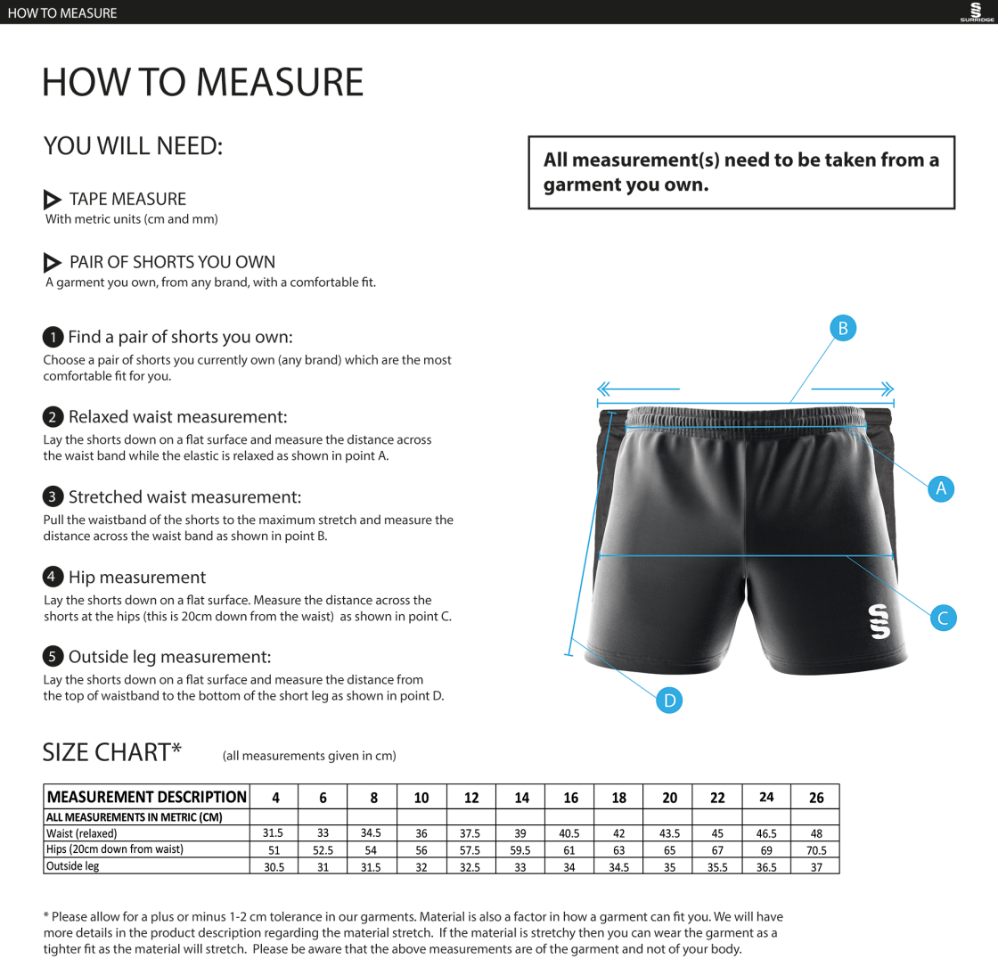 University of Manchester - Match Short - Women's - Size Guide