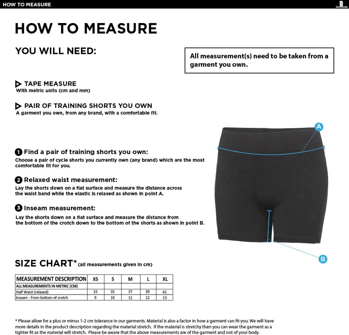 University of Manchester - Training Shorts - Women's Fit - Size Guide